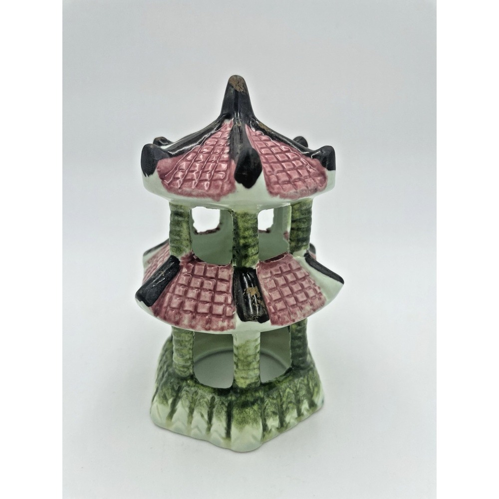 Vtg Aquarium Fishbowl Ceramic Swim Through 3D Japanese Pagoda Tower 5x3.5"